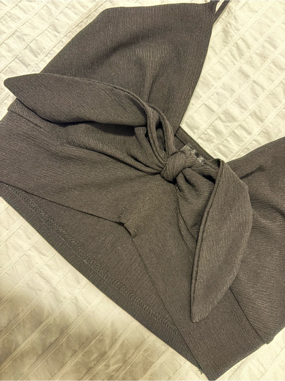 Dynamite Charcoal Knot Front Crop Top